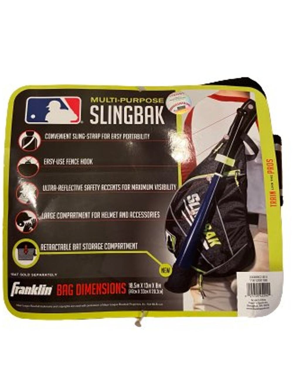 New Franklin Sport MLB Multi-Purpose Slingback Baseball Softball Black Neon Bag